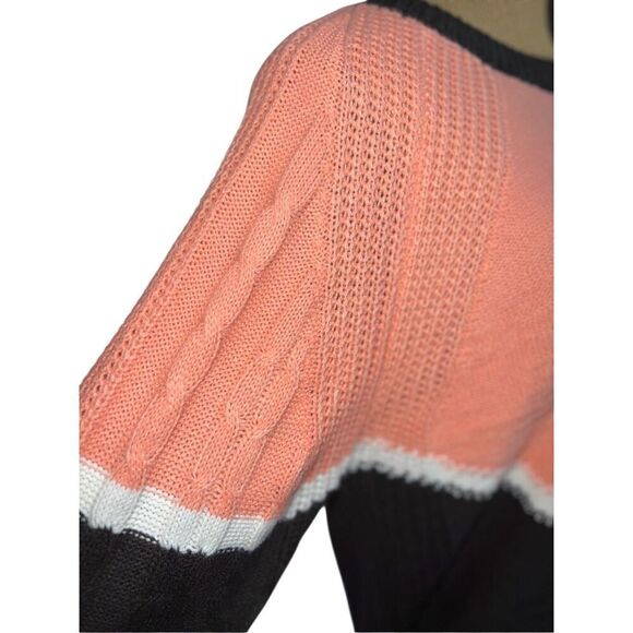 LuLaRoe Lauren Faux Cashmere Sweater Dress Size M Cable Knit Peach Black Soft - Picture 8 of 11